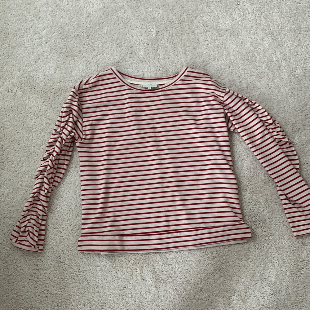 Ruffled red striped long sleeve top